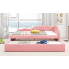 Carregar imagem no visualizador da galeria, Full Size PU Upholstered Tufted Daybed with Trundle and Cloud Shaped Guardrail, Pink