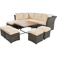 Carregar imagem no visualizador da galeria, Patio Furniture Set, 9 Piece Outdoor Conversation Set, CoffeeTable with Ottomans, Solid wood coffee table