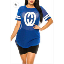 Load image into Gallery viewer, VERSITY STRIPE PRINTED MESH TOP