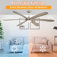 Carregar imagem no visualizador da galeria, 72" Jaydn Farmhouse Satin Nickel DC Motor Downrod Mount Reversible Ceiling Fan with Lighting and Remote Control