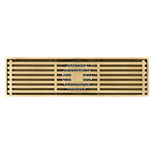 Cargar imagen en el visor de la galería, 12-Inch Brushed Gold Rectangular Floor Drain - Square Hole Pattern Cover Grate - Removable - Includes Accessories