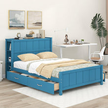 Carregar imagem no visualizador da galeria, Full Size Platform Bed with Drawers and Storage Shelves, Blue