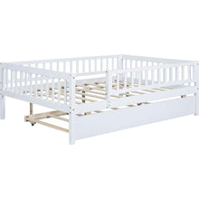 Carregar imagem no visualizador da galeria, Full Size Wood Daybed with Trundle and Fence Guardrails, White