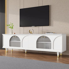 Load image into Gallery viewer, Contemporary TV Stand with Adjustable Shelves for TVs Up to 78", Stylish Media Console with Gold Handles and Arch Fluted Glass Doors, Delicate Entertainment Center for Living Room, White