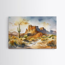 Load image into Gallery viewer, Beautiful Arizona Watercolor Landscape Painting Print, Wood Framed Art, Gift for him, painting, Prints, Abstract Wall Art