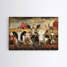 Carregar imagem no visualizador da galeria, Farm Animals On The Fence, Framed Canvas Print, Cute Animal Decor, Bathroom Wall Art, Illustration, Home Decor
