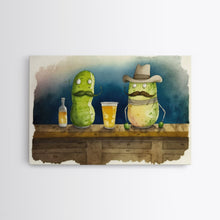 Load image into Gallery viewer, Funny Pickles In A Bar, Watercolor Painting Print, Framed Wall Art, Funny Decor, Kitsch Art, Framed Canvas Pickle Art
