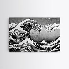 Load image into Gallery viewer, Black and White Wave Canvas Print, Hokusai Inspired Wall Art, Japanese Style Wall Art, Living Room Home Decor, Unique Wall Art