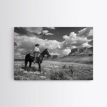 Load image into Gallery viewer, Arizona Cowboy Black and White Photography Print, Framed Canvas Print or Metal Art, Western Decor, Country Art, Living Room Art