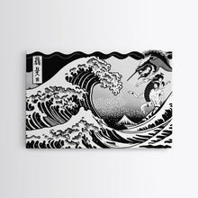 Load image into Gallery viewer, Beautiful Black and White Ocean Wave Wall art, Framed Canvas Print, Retro Japanese Inspired Hokusai Style Wave Art