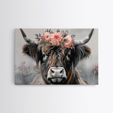 Carregar imagem no visualizador da galeria, Framed Wall Art Texas Cattle, Wood Framed Canvas Print, Farmhouse Decor, Minimalist Rustic Farmhouse Painting, Vacation Home Decor, Western