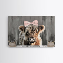 Carregar imagem no visualizador da galeria, Framed Wall Art Texas Cattle, Wood Framed Canvas Print, Farmhouse Decor, Minimalist Rustic Farmhouse Painting, Cute Nursery Wall Art