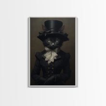 Carregar imagem no visualizador da galeria, Cute Renaissance Cat, Black Cat Print, Goth Home Decor, Art Canvas Print, Dark Academia, Gothic Victorian, Halloween Decor, Witch Familiar