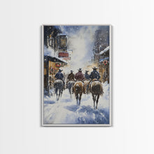 Load image into Gallery viewer, Cowboys Riding Into Town On Christmas, Western Christmas Decor, Framed Canvas Print, Christmas Outdoor Decor, Christmas poster