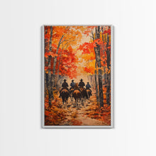 Load image into Gallery viewer, Cowboys Riding Into Town On Thanksgiving, Western Fall Decor, Framed Canvas Print, Autumn Outdoor Decor, Christmas poster