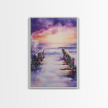 Load image into Gallery viewer, Beach Christmas Decor, Framed Canvas Print, Christmas At The Beach, Nautical / Tropical Holiday Wall Art