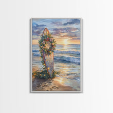 Load image into Gallery viewer, Beach Christmas Decor, Framed Canvas Print, Christmas At The Beach, Nautical / Tropical Holiday Wall Art