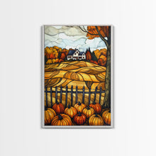Load image into Gallery viewer, Cozy Fall Farmhouse With Pumpkins Framed Canvas Print Autumn Wall Art Country Farmhouse Decor Best Gift Idea Above Sofa Seasonal Art