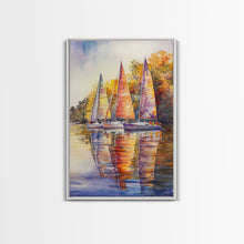Load image into Gallery viewer, Colorful Sailboats Reflected On Water Framed Canvas Print Fall Nautical Wall Art Coastal Decor Best Gift Idea Holiday Wall Art