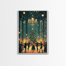 Load image into Gallery viewer, Elegant Ballroom Christmas Dance Scene with Holiday Lights and Decorations, Perfect Holiday Decor for Winter Wonderland, Framed Canvas Print