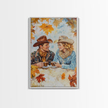 Load image into Gallery viewer, Cowboy and Cowgirl Fall Scene Framed Canvas Print - 2024 Rustic Autumn Love Country Art Gift Idea Fall Wall Decor