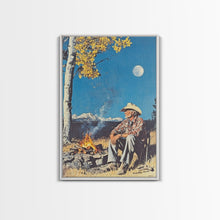 Load image into Gallery viewer, Cowboy in Snowy Sunset Landscape Canvas Print, Winter Wall Art, Seasonal Western Decor, Holiday Gift, Christmas Wall Art, Canvas Print