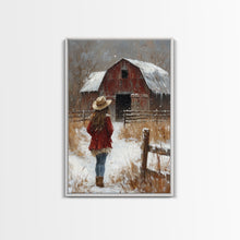 Load image into Gallery viewer, Country Girl with Falling Leaves Canvas Print, Autumn Wall Art, Farmhouse Holiday Decor, Fall Decor, Trendy Wall Art, Framed Canvas Print