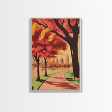 Carregar imagem no visualizador da galeria, Canvas Print of City Park with Autumn Trees and Path, Seasonal Wall Art, Modern Farmhouse Decor, Best Gift Idea, Fall Cityscape Art