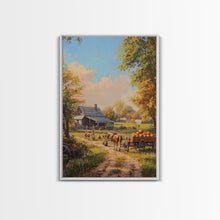 Carregar imagem no visualizador da galeria, Autumn Farmhouse Harvest Scene With Pumpkins Framed Canvas Print Fall Wall Art Seasonal Home Decor Thanksgiving Wall Art Rustic Gift Idea