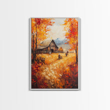 Carregar imagem no visualizador da galeria, Autumn Barnyard Framed Canvas Print, Vibrant Fall Landscape Cowboy and Barn, Perfect Rustic Wall Art Farmhouse or Ranch Style Fall Decor
