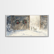 Load image into Gallery viewer, Christmas decor farmhouse Framed Canvas Print snowy barn Christmas scene holiday wall art best gift Christmas decor Christmas tree art 2024