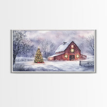Load image into Gallery viewer, Christmas decor farmhouse Framed Canvas Print snowy barn scene holiday wall art Christmas tree decor best gift Christmas holiday home decor