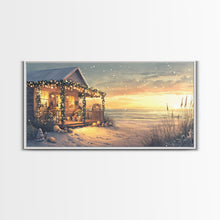 Cargar imagen en el visor de la galería, Christmas beach house decor, coastal holiday home art, seaside Christmas wall art, festive beach house print, framed canvas print