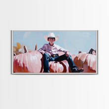 Load image into Gallery viewer, Black And White Cowboy Framed Canvas Print Moody Landscape Fall Art Above Sofa Decor Rustic Western Cowboy Autumn Wall Art