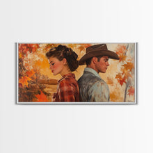 Carregar imagem no visualizador da galeria, Framed Canvas Print Cowboy Gazing Over Snowy Landscape Western Horse Rider Winter Mountain Art Winter Wonderland Wall Art