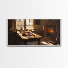 Load image into Gallery viewer, Cozy Kitchen Framed Canvas Print Autumn Fireplace Rustic Home Decor Seasonal Fall Art Large Wall Art Gift for Thanksgiving Decor