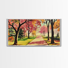 Load image into Gallery viewer, Colorful Autumn Path Canvas Print, Fall Park Scene Wall Art, Modern Farmhouse Autumn Decor, Holiday Art, Best Seasonal Gift Idea