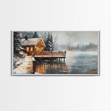 Load image into Gallery viewer, Beach house porch with Christmas garland and seashells, Framed Canvas Print festive tropical decorations, perfect coastal Christmas wall art