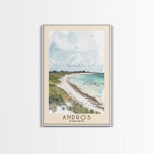 Load image into Gallery viewer, Andros, Bahamas Watercolor Beach Print, Vacation Gift, Bahamas Wall Art, Framed Canvas Print, Framed Beach Painting