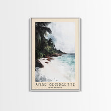 Load image into Gallery viewer, Anse Georgette, Seychelles Watercolor Beach Print, Vacation Gift, Seychelles Wall Art, Framed Canvas Print, Framed Beach Painting