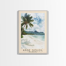 Load image into Gallery viewer, Anse Soleil, Seychelles Watercolor Beach Print, Vacation Gift, Seychelles Wall Art, Framed Canvas Print, Framed Beach Painting