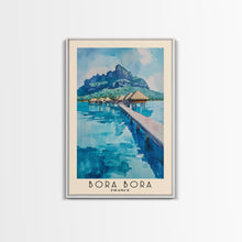 Load image into Gallery viewer, Bora Bora, France Watercolor Beach Print, Vacation Gift, France Wall Art, Framed Canvas Print, Framed Beach Painting