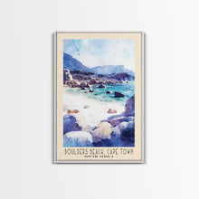 Load image into Gallery viewer, Boulders Beach, Cape Town, South Africa Watercolor Print, Vacation Gift, South Africa Wall Art, Beach Painting, Beach Decor, Large Wall Art, Wood Frame Art