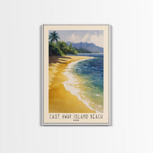 Load image into Gallery viewer, Cast Away Island Beach, Fiji Watercolor Print, Vacation Gift, Fiji Wall Art, Beach Painting, Beach Decor, Large Wall Art, Wood Frame Art