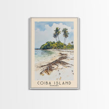 Load image into Gallery viewer, Coiba Island, Panamá Watercolor Beach Print, Vacation Gift, Panamá Wall Art, Framed Canvas Print, Framed Beach Painting