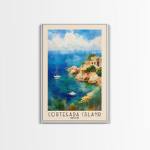 Load image into Gallery viewer, Cortegada Island, Spain Watercolor Beach Print, Vacation Gift, Spain Wall Art, Framed Canvas Print, Framed Beach Painting
