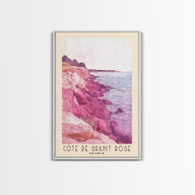 Load image into Gallery viewer, Côte de Granit Rose, France Watercolor Beach Print, Vacation Gift, France Wall Art, Framed Canvas Print, Framed Beach Painting