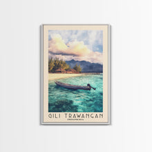 Load image into Gallery viewer, Gili Trawangan, Indonesia Watercolor Beach Print, Vacation Gift, Indonesia Wall Art, Framed Canvas Print, Framed Beach Painting