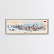 Carregar imagem no visualizador da galeria, Aachen Germany Panoramic Travel Poster, Framed Canvas Print or Metal Wall Art, Travel Art, Home Decor, Panoramic Painting, Midcentury Art