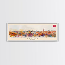 Carregar imagem no visualizador da galeria, Aarhus Denmark Panoramic Travel Poster, Framed Canvas Print or Metal Wall Art, Travel Art, Home Decor, Panoramic Painting, Midcentury Art